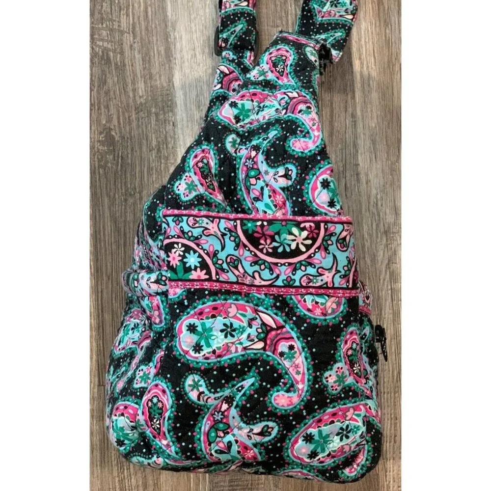 Faith Hope Love Shoulder Bag Black Paisley Floral Quilted Multi-Pocket Purse Zip - Picture 4 of 16